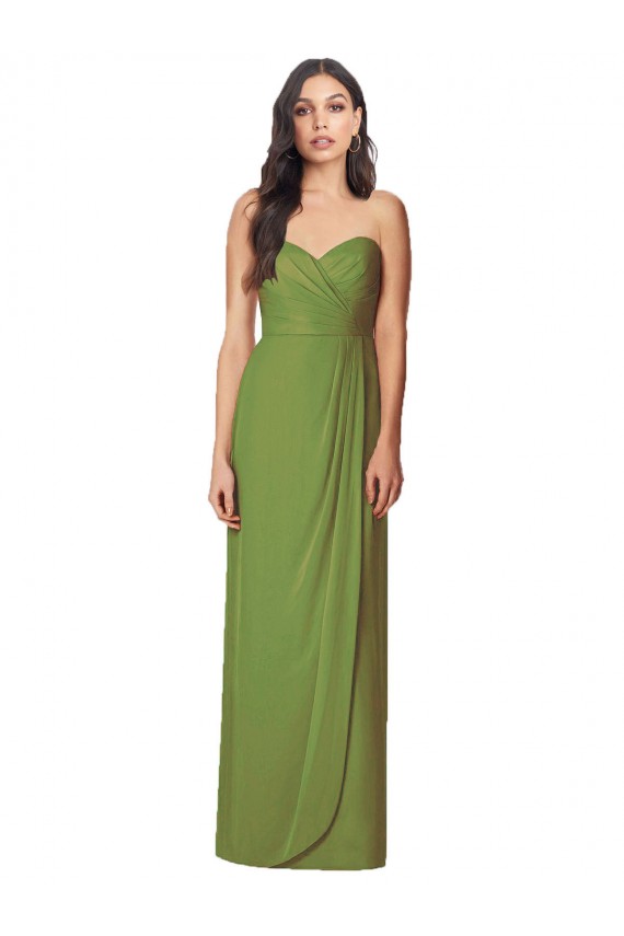 Long Sleeveless Soft Chiffon Olive Green Trumpet Bridesmaid Dress Edmonton