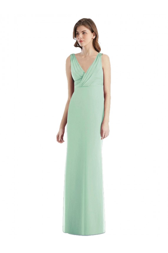 Long Sleeveless Chiffon Mint Green Trumpet Bridesmaid Dress / Evening Dress Edmonton