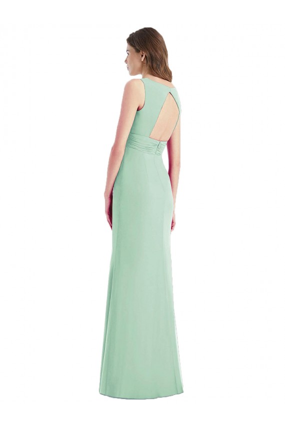 Long Sleeveless Chiffon Mint Green Trumpet Bridesmaid Dress / Evening Dress Edmonton