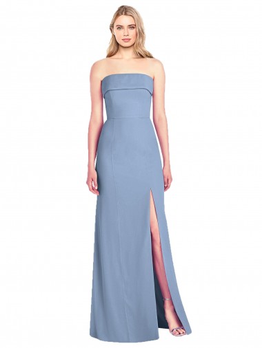 Long Sleeveless Soft Chiffon Dusty Blue Trumpet Bridesmaid Dress Edmonton