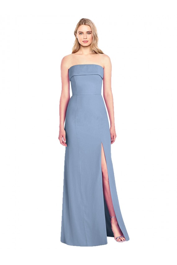 Long Sleeveless Soft Chiffon Dusty Blue Trumpet Bridesmaid Dress Edmonton