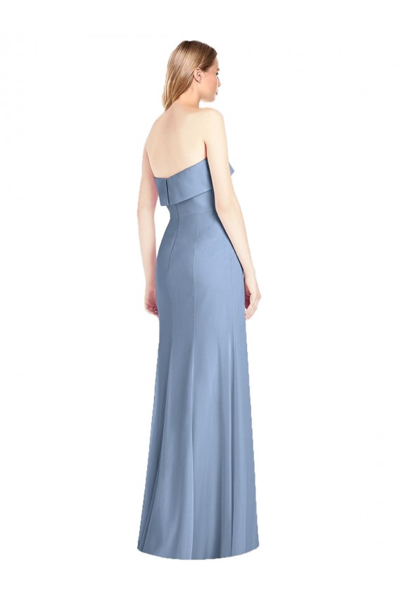 Long Sleeveless Soft Chiffon Dusty Blue Trumpet Bridesmaid Dress Edmonton