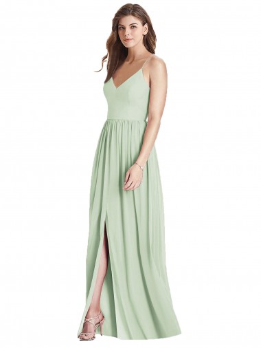 Long Sleeveless Soft Chiffon Sage A-Line Semi Formal Evening Dress / Bridesmaid Dress Edmonton
