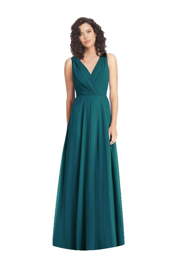 Long Sleeveless Chiffon Hunter A-Line Wedding Party Dress Edmonton