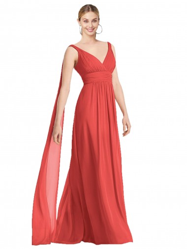 Long Sleeveless Soft Chiffon Firecracker V-Neck A-Line Bridesmaid Dress Edmonton
