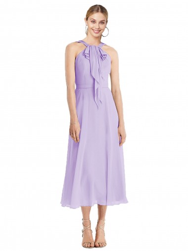 Tea length Sleeveless Soft Chiffon Lilac A-Line Prom Dress / Bridesmaid Dress Edmonton