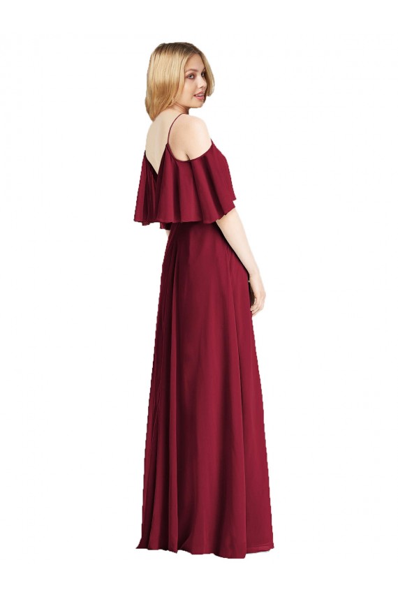 Long Cold Shoulder Chiffon Royal Blue A-Line Bridesmaid Dress Edmonton