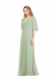 Long Flutter Sleeves Soft Chiffon Smoke Green Trumpet Bridesmaid Dress Edmonton