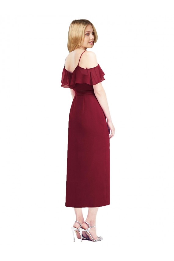 Cocktail Length Cold Shoulder Soft Chiffon Salmon Trumpet High Low Bridesmaid Dress Edmonton