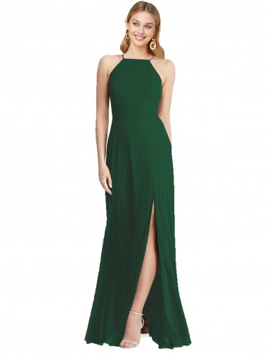 Long Sleeveless Soft Chiffon Dark Green A-Line Semi Formal Evening Dress / Bridesmaid Dress Edmonton