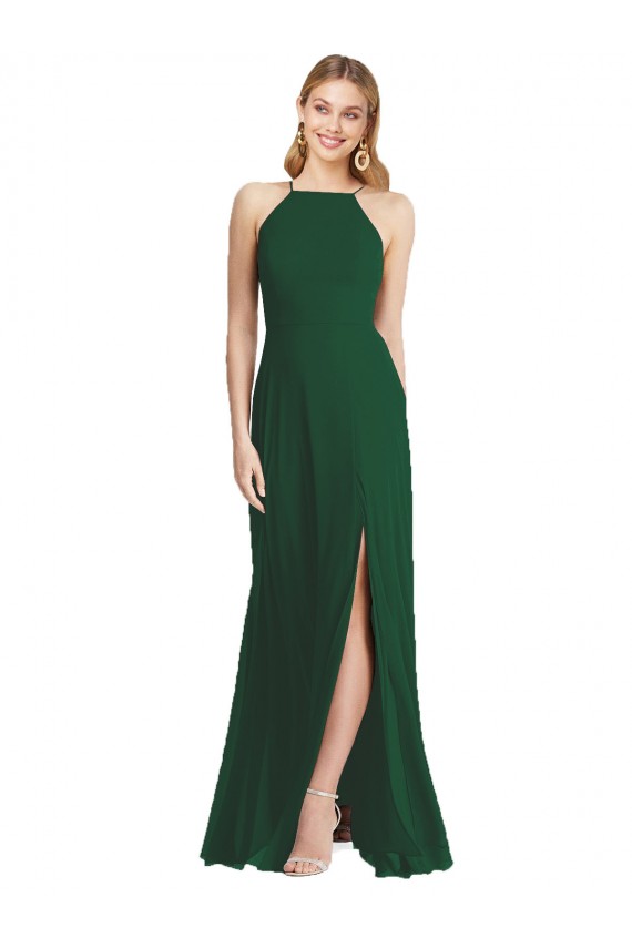 Long Sleeveless Soft Chiffon Dark Green A-Line Semi Formal Evening Dress / Bridesmaid Dress Edmonton