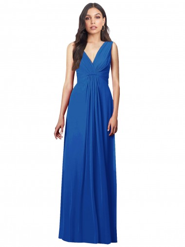 Long Sleeveless Soft Chiffon Royal Blue A-Line Semi Formal Evening Dress / Bridesmaid Dress Edmonton