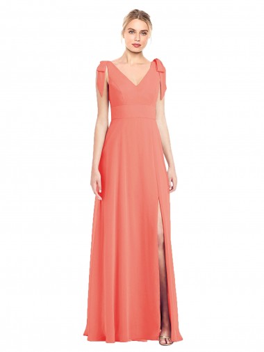 Long Sleeveless Soft Chiffon Coral Trumpet Bridesmaid Dress Edmonton