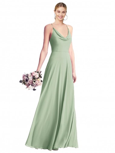 Long Sleeveless Chiffon Sage Spaghetti Straps A-Line Bridesmaid Dress / Evening Dress Edmonton