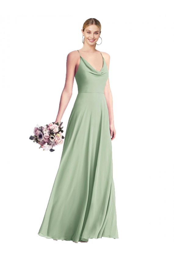Long Sleeveless Chiffon Sage Spaghetti Straps A-Line Bridesmaid Dress / Evening Dress Edmonton