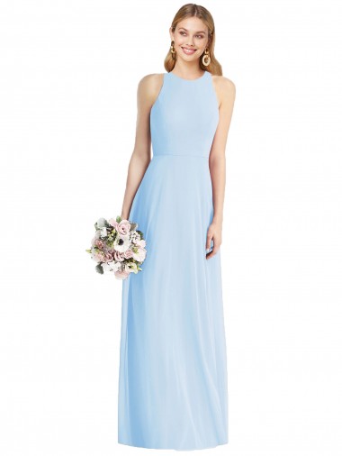 Long Sleeveless Soft Chiffon Light Sky Blue Trumpet Semi Formal Evening Dress / Bridesmaid Dress Edmonton