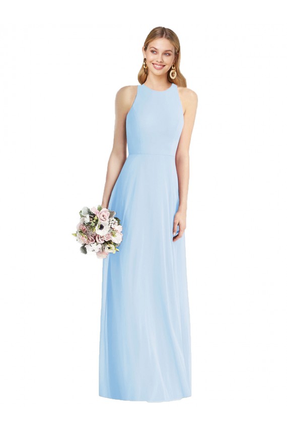 Long Sleeveless Soft Chiffon Light Sky Blue Trumpet Semi Formal Evening Dress / Bridesmaid Dress Edmonton