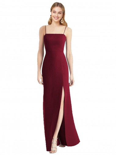 Long Sleeveless Soft Chiffon Burgundy Spaghetti Straps Trumpet Bridesmaid Dress Edmonton
