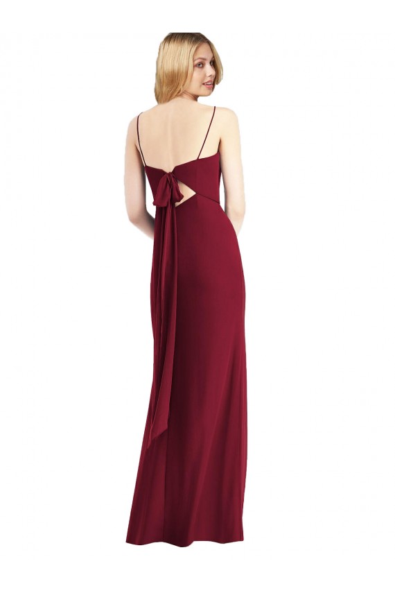 Long Sleeveless Soft Chiffon Burgundy Spaghetti Straps Trumpet Bridesmaid Dress Edmonton