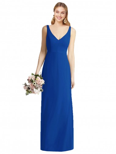 Long Sleeveless Soft Chiffon Royal Blue Mermaid Bridesmaid Dress Edmonton