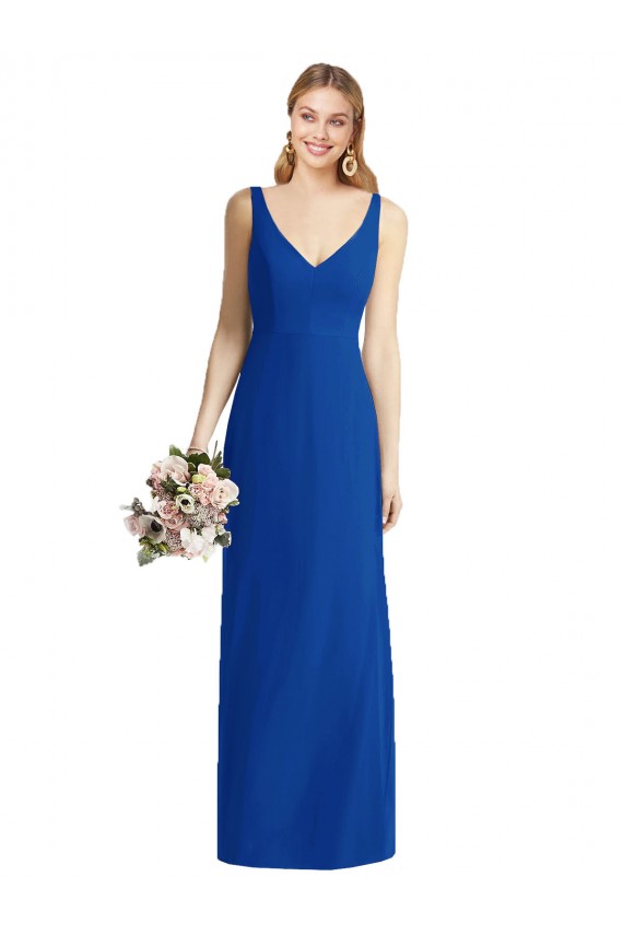 Long Sleeveless Soft Chiffon Royal Blue Mermaid Bridesmaid Dress Edmonton