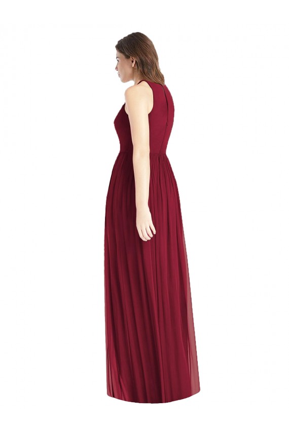 Long Sleeveless Soft Chiffon Lilac Halter Neck A-Line Bridesmaid Dress Edmonton