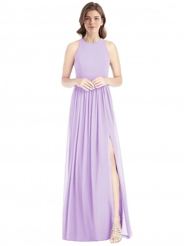 Long Sleeveless Soft Chiffon Lilac Halter Neck A-Line Bridesmaid Dress Edmonton