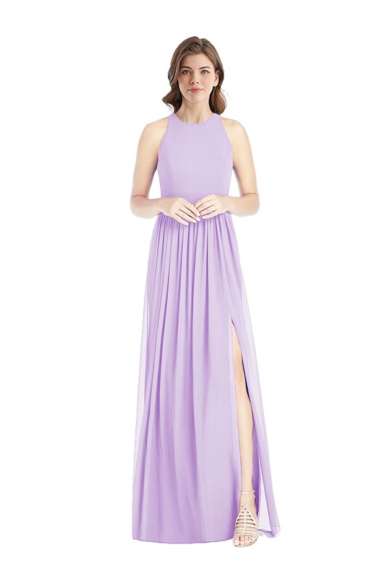 Long Sleeveless Soft Chiffon Lilac Halter Neck A-Line Bridesmaid Dress Edmonton