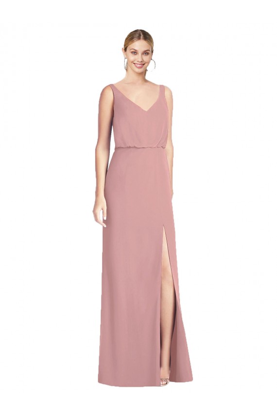 Long Sleeveless Soft Chiffon Dusty Pink Mermaid Bridesmaid Dress Edmonton