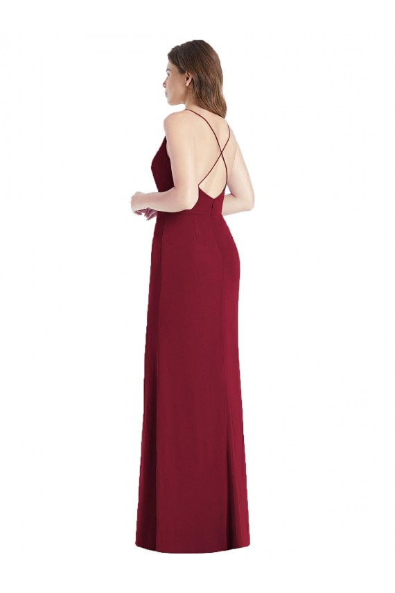 Long Sleeveless Soft Chiffon Hunter Mermaid Bridesmaid Dress Edmonton