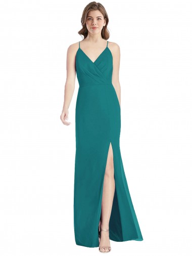Long Sleeveless Soft Chiffon Hunter Mermaid Bridesmaid Dress Edmonton