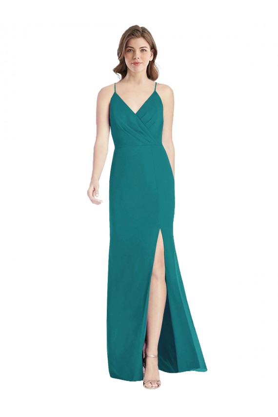 Long Sleeveless Soft Chiffon Hunter Mermaid Bridesmaid Dress Edmonton