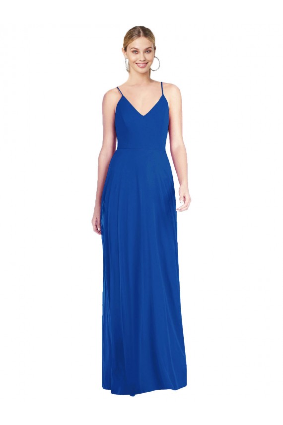 Long Sleeveless Soft Chiffon Royal Blue A-Line Formal Dress / Bridesmaid Dress Edmonton