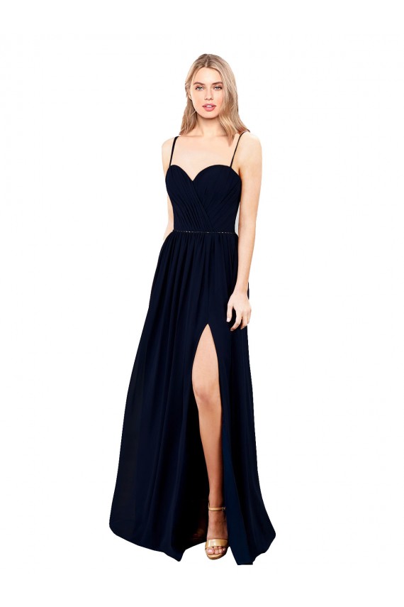 Long Sleeveless Soft Chiffon Dark Navy Spaghetti Straps A-Line Formal Evening Gown / Bridesmaid Dress Edmonton