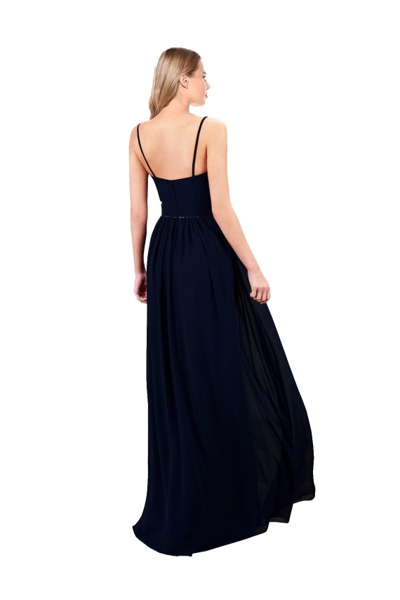 Long Sleeveless Soft Chiffon Dark Navy Spaghetti Straps A-Line Formal Evening Gown / Bridesmaid Dress Edmonton