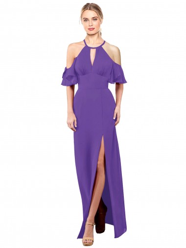 Long Ruffle Sleeves Soft Chiffon Purple A-Line Bridesmaid Dress Edmonton