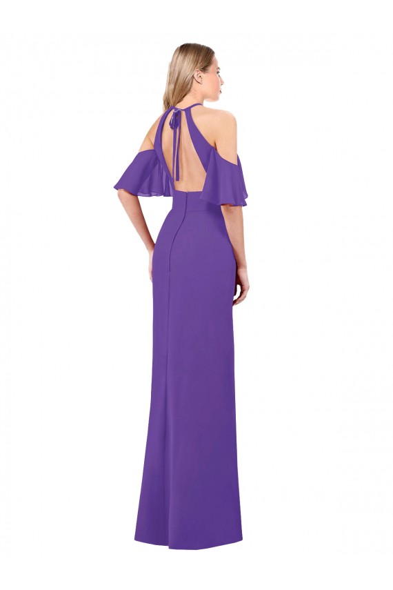 Long Ruffle Sleeves Soft Chiffon Purple A-Line Bridesmaid Dress Edmonton