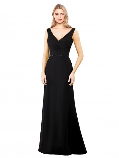Long Sleeveless Soft Chiffon Black V-Neck A-Line Prom Dress / Bridesmaid Dress Edmonton