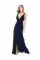 Long Sleeveless Chiffon Dark Navy V-Neck A-Line Bridesmaid Dress / Evening Dress Edmonton