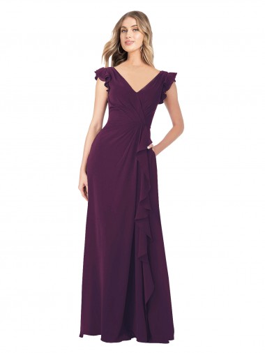 Long Cap Sleeves Soft Chiffon Grape A-Line Formal Dress / Bridesmaid Dress Edmonton