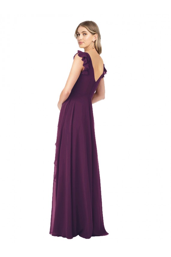 Long Cap Sleeves Soft Chiffon Grape A-Line Formal Dress / Bridesmaid Dress Edmonton