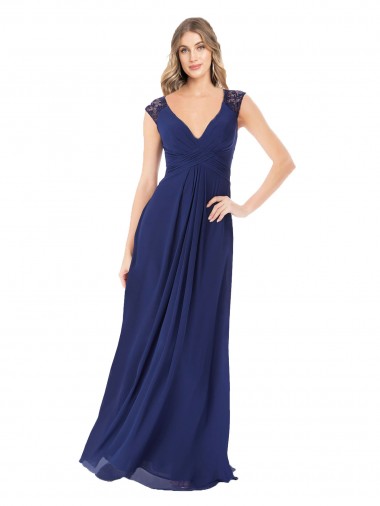 Long Cap Sleeves Soft Chiffon Sapphire A-Line Bridesmaid Dress Edmonton