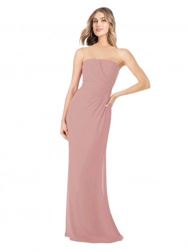 Long Sleeveless Soft Chiffon Dusty Pink Sheath Bridesmaid Dress Edmonton