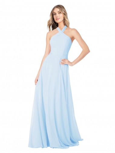 Long Sleeveless Chiffon Light Sky Blue A-Line Bridesmaid Dress / Evening Gowns Edmonton