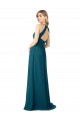 Long Sleeveless Soft Chiffon Windsor Blue High Neck A-Line Bridesmaid Dress Edmonton