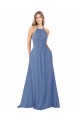 Long Sleeveless Soft Chiffon Windsor Blue High Neck A-Line Bridesmaid Dress Edmonton