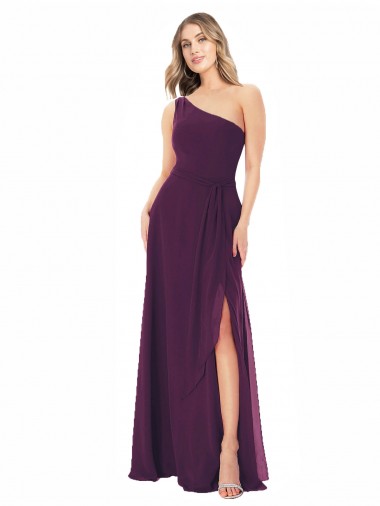 Long Sleeveless Soft Chiffon Grape One Shoulder A-Line Formal Dress / Bridesmaid Dress Edmonton