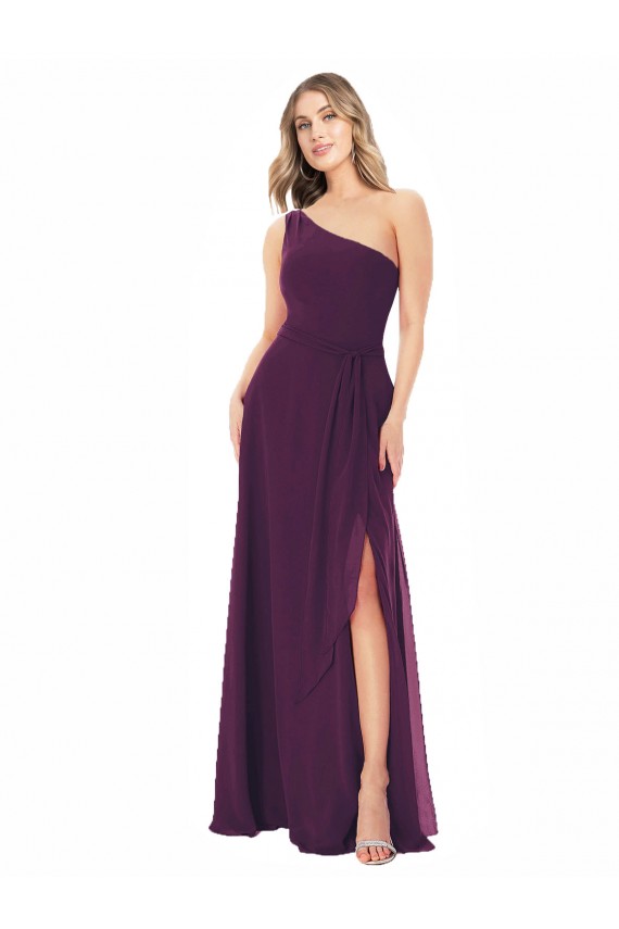 Long Sleeveless Soft Chiffon Grape One Shoulder A-Line Formal Dress / Bridesmaid Dress Edmonton