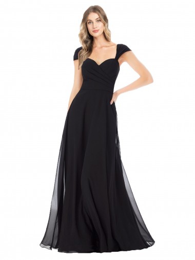 Long Cap Sleeves Soft Chiffon Black A-Line Bridesmaid Dress Edmonton