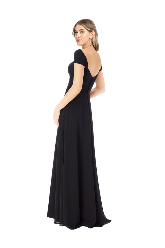 Long Cap Sleeves Soft Chiffon Black A-Line Bridesmaid Dress Edmonton